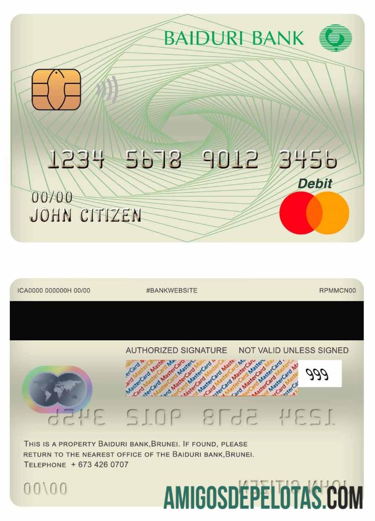 Cartão de débito mestre do Brunei Baiduri Bank modelo